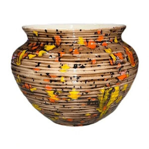 VINTAGE Atlantic Mold Artist Signed Glazed Pottery Planter Vase